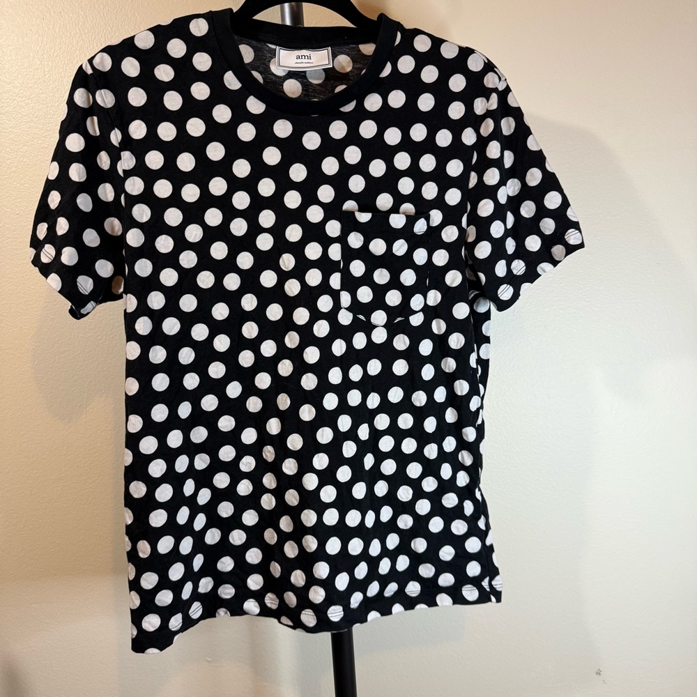 Ami Black and White Polka Dot Top